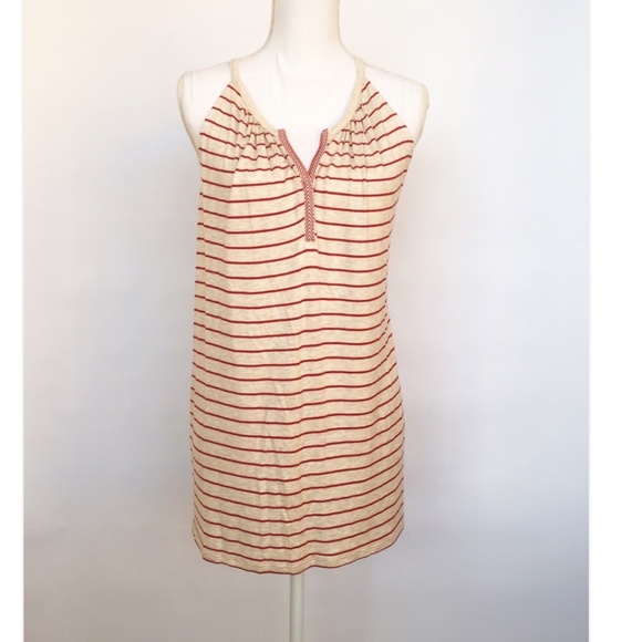 NWT Max Studio Sleeveless Tank Top Tunic Size M Red Oatmeal Striped Split Neck - Picture 3 of 10